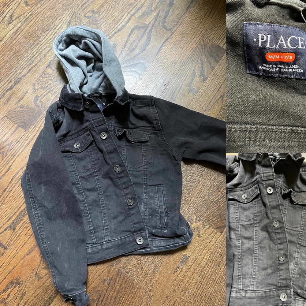 Children’s place boys 7/8 size black jean hooded jacket